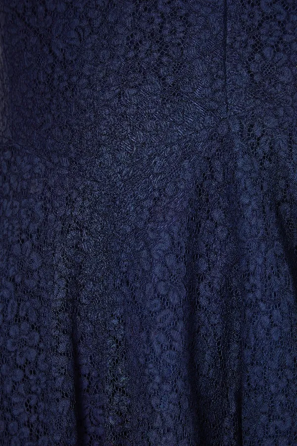 1950s Navy Lace and White Beaded Halter Neck Dress Suit