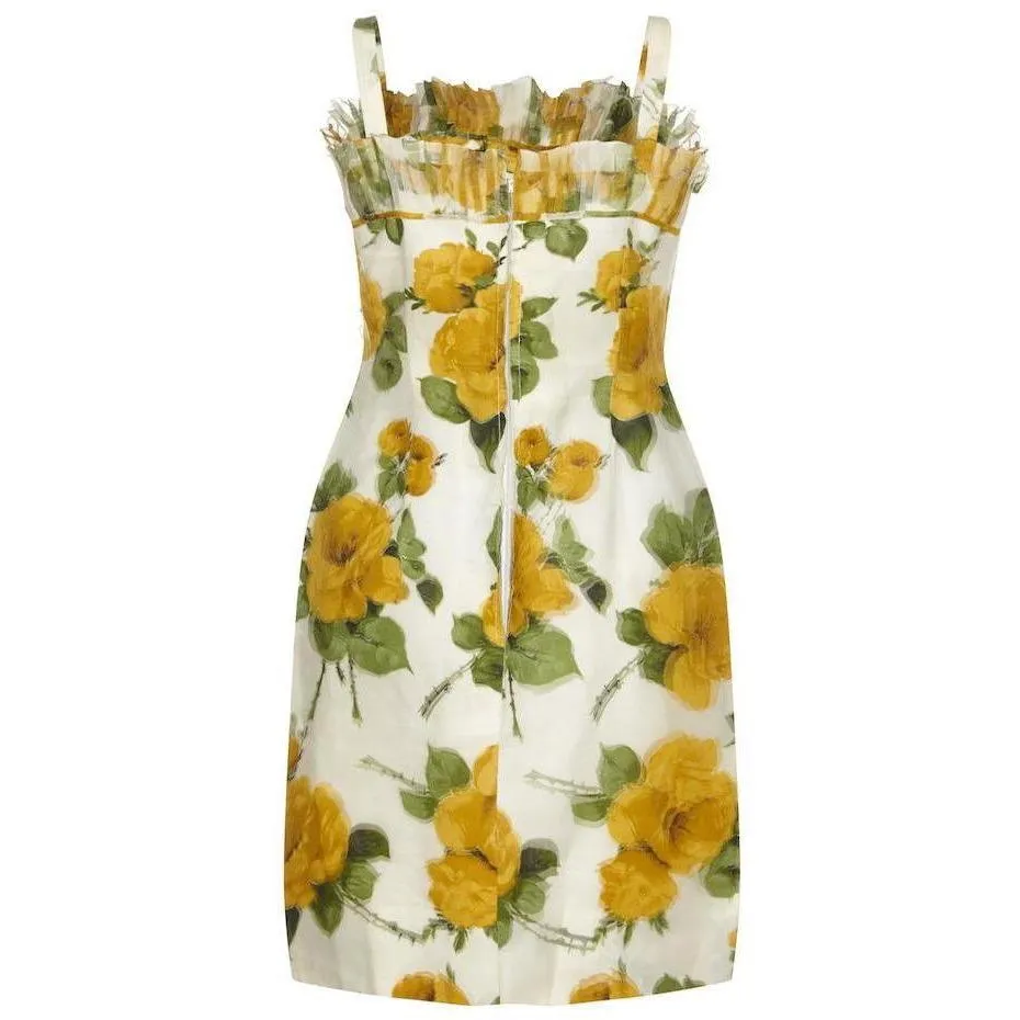 ARCHIVE - 1950s French Couture Silk Organza Floral Print Dress and Jacket Suit
