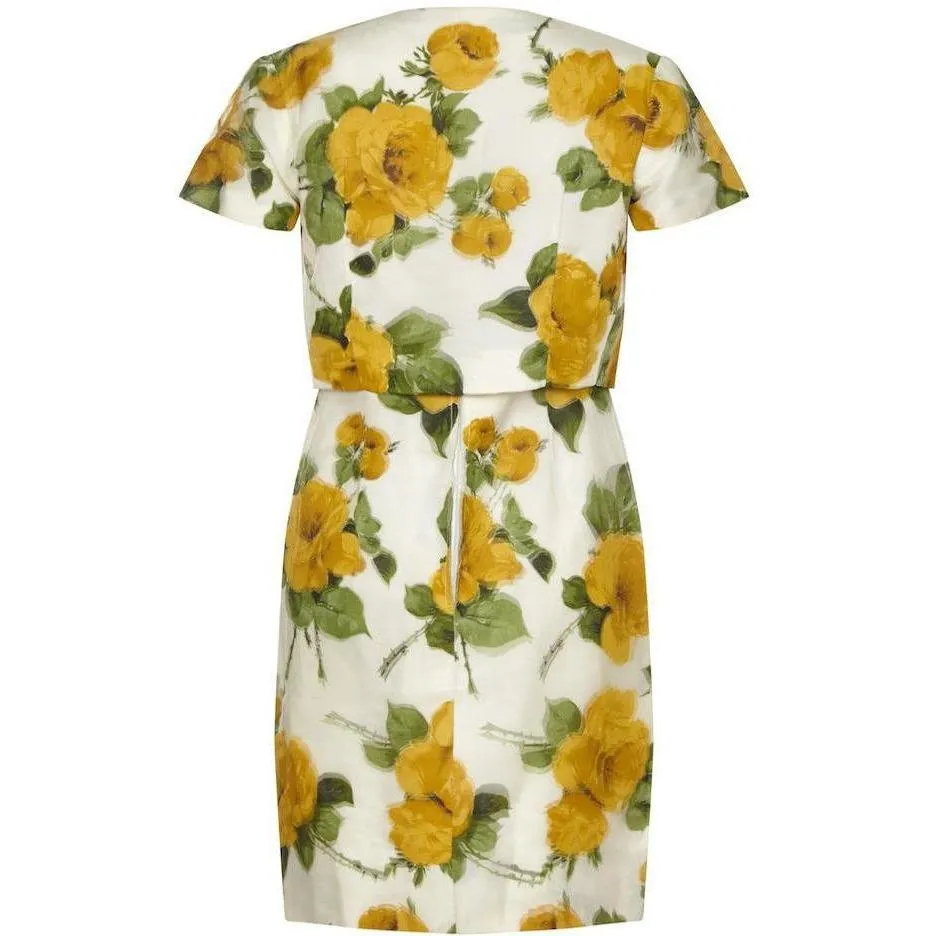 ARCHIVE - 1950s French Couture Silk Organza Floral Print Dress and Jacket Suit