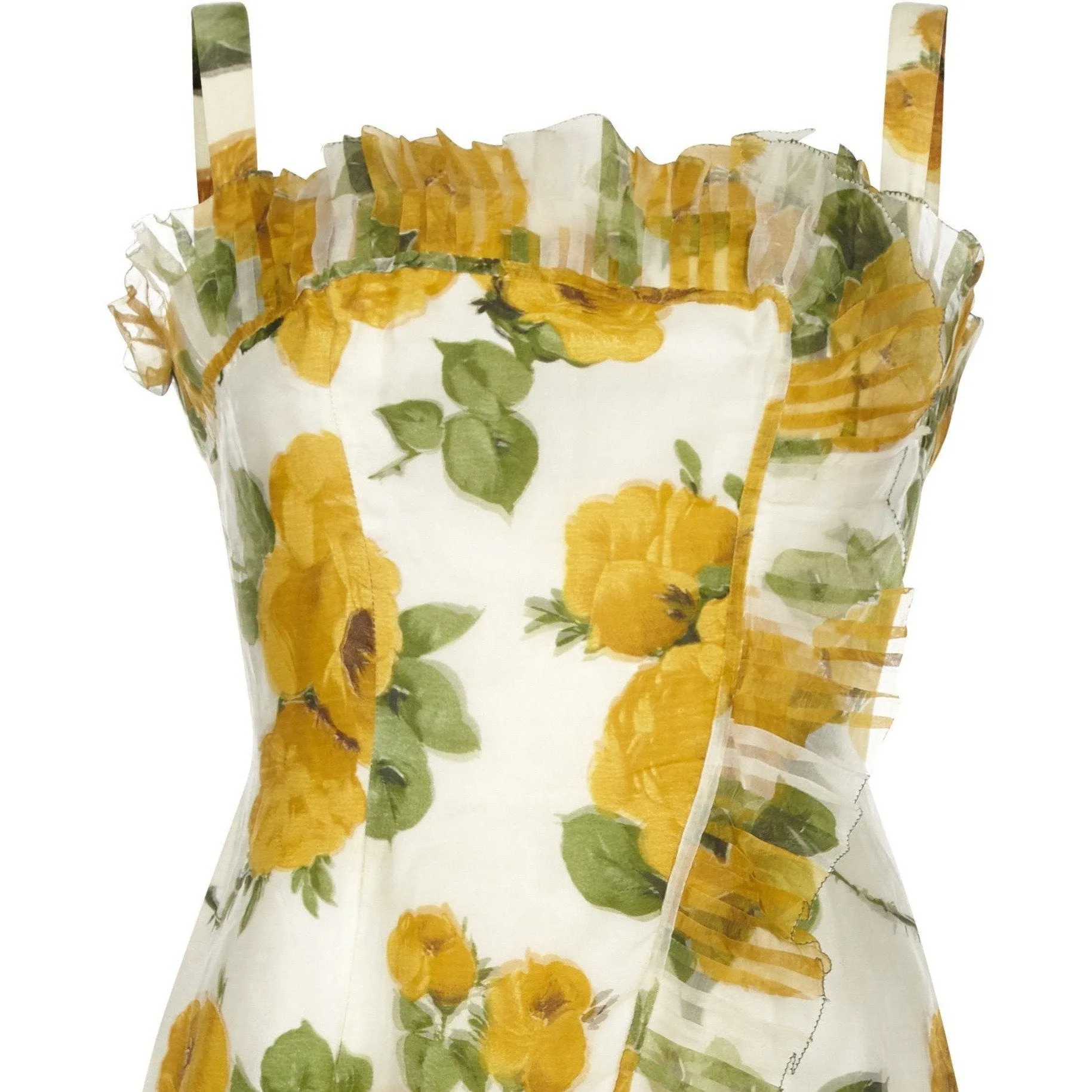 ARCHIVE - 1950s French Couture Silk Organza Floral Print Dress and Jacket Suit