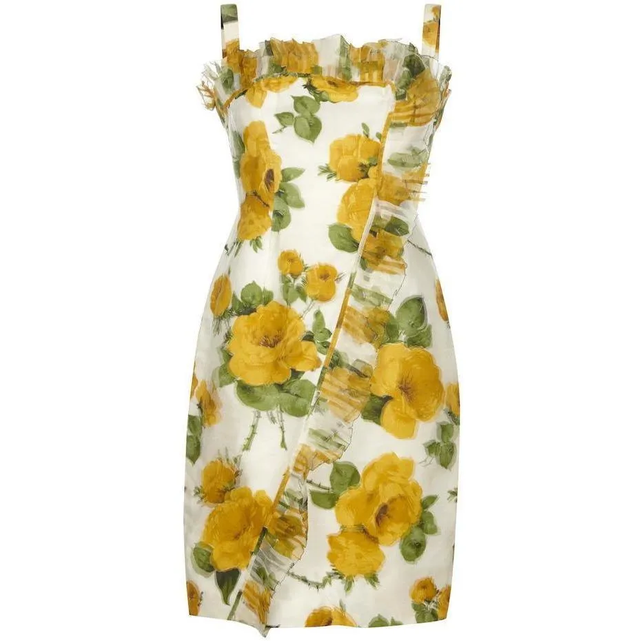 ARCHIVE - 1950s French Couture Silk Organza Floral Print Dress and Jacket Suit