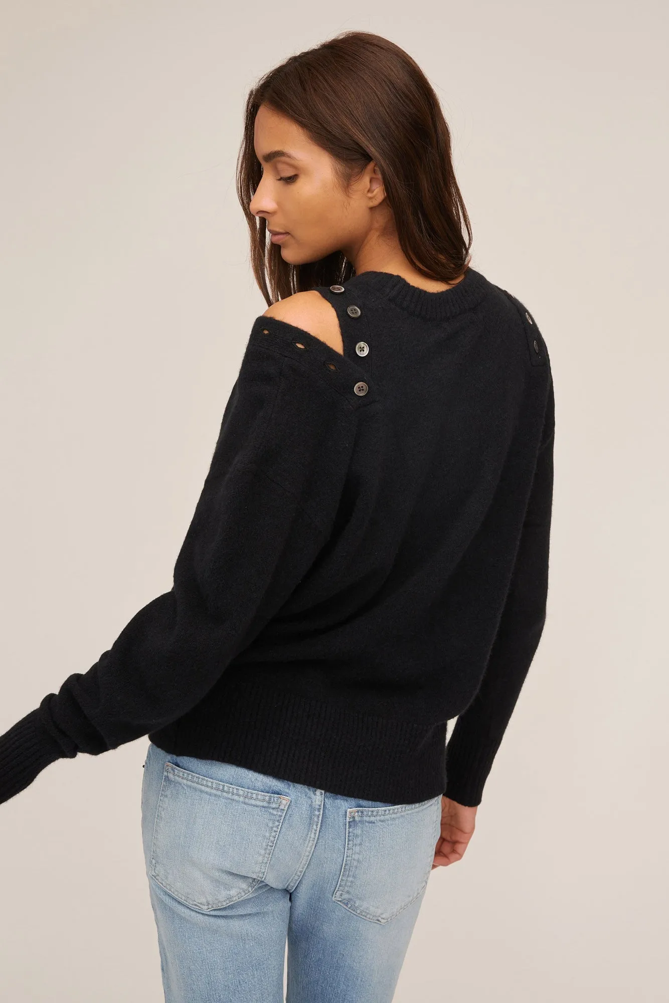 Braxton Double Button Crewneck Sweater in Black