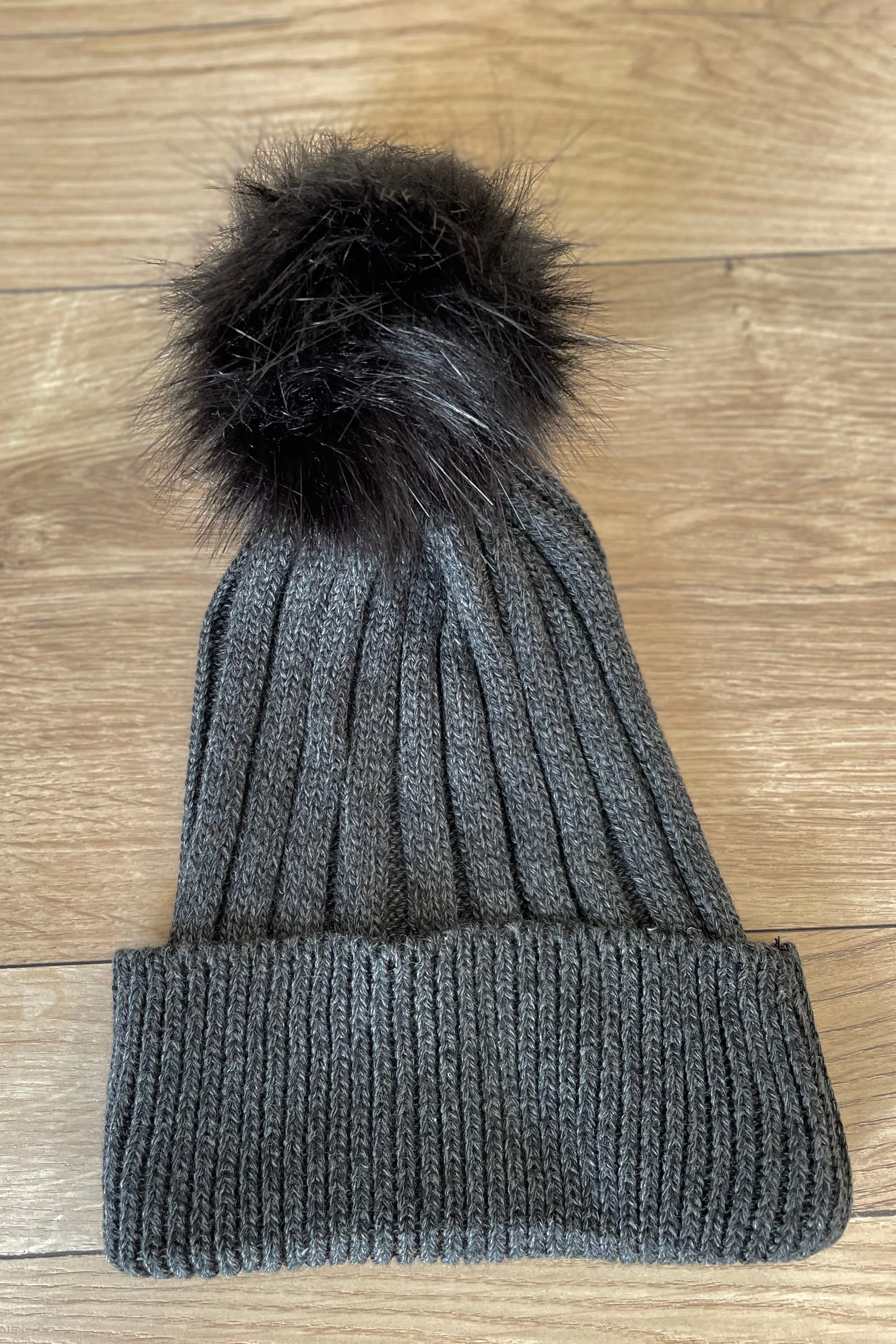 Holly Pom Pom Beanie - Charcoal