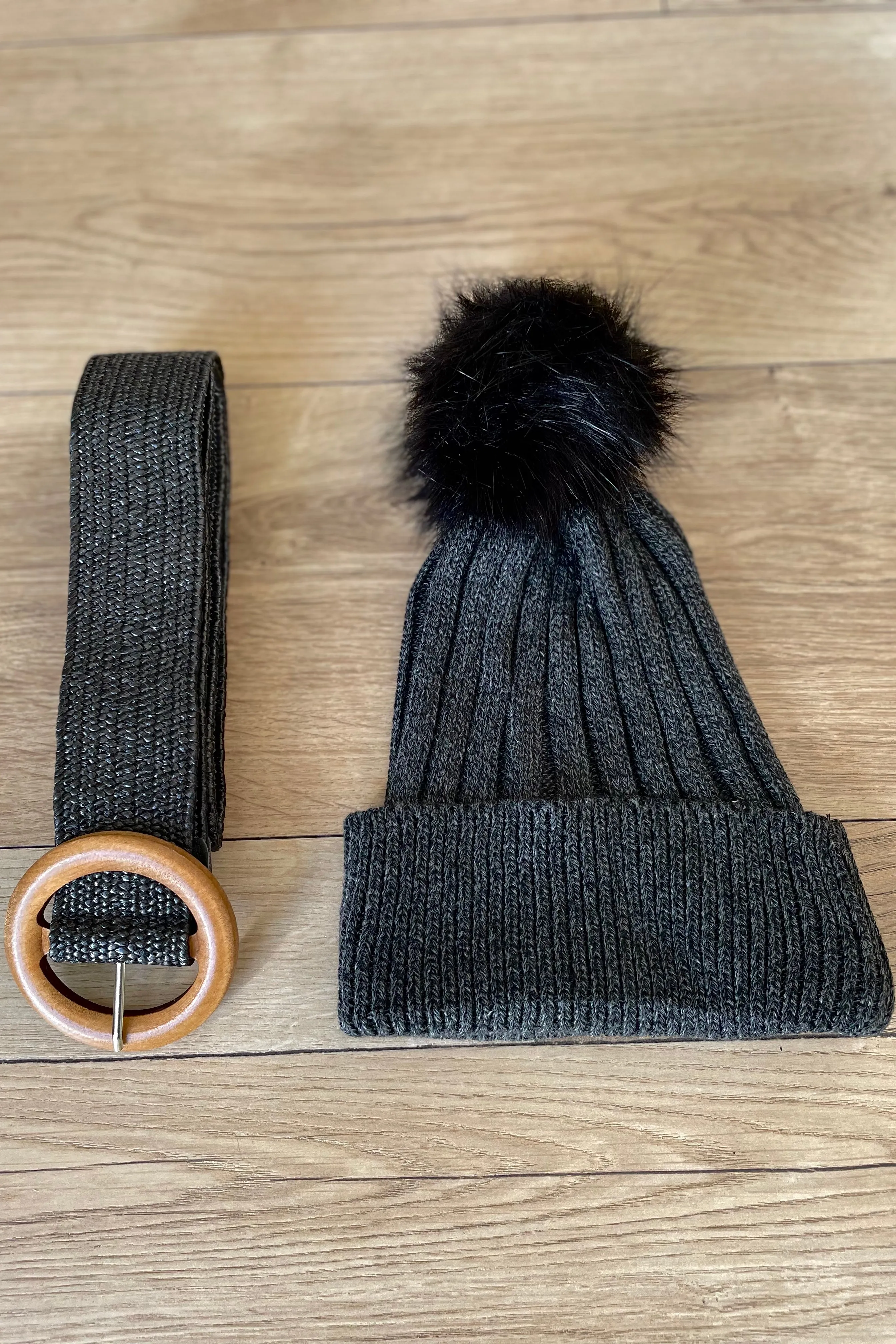 Holly Pom Pom Beanie - Charcoal