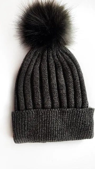 Holly Pom Pom Beanie - Charcoal
