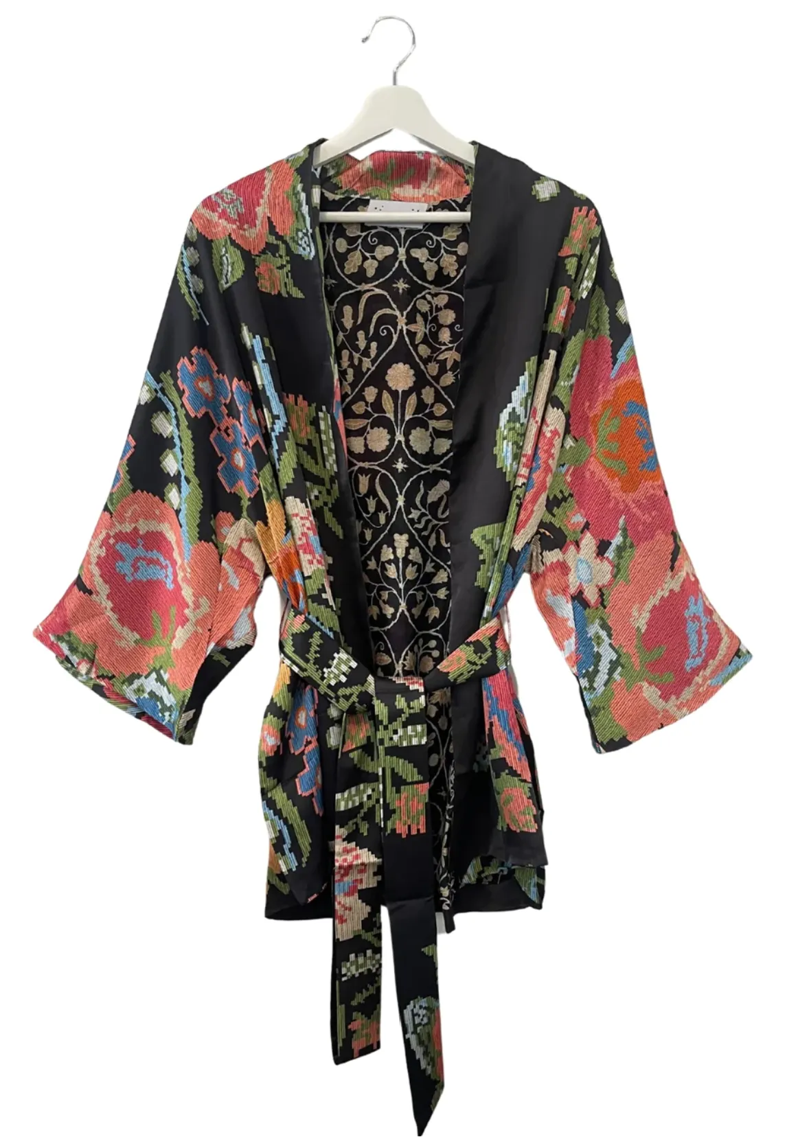 ONE HUNDRED STARS | Wrap Jacket Woven Flower Black