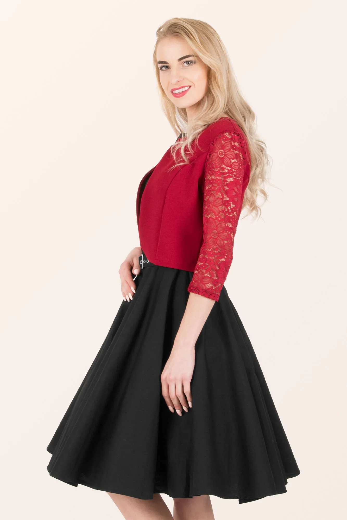Open Lace Sleeve Bolero - Burgundy
