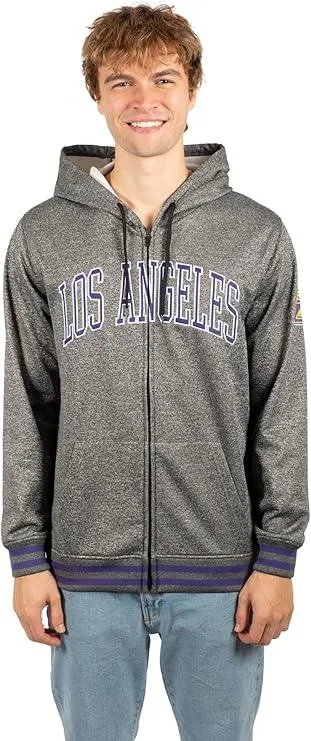 Ultra Game NBA Official Men’s MVP Super Soft Full Zip Hoodie Sweatshirt - Unisex, Los Angeles Lakers, Heather Charcoal|Los Angeles Lakers