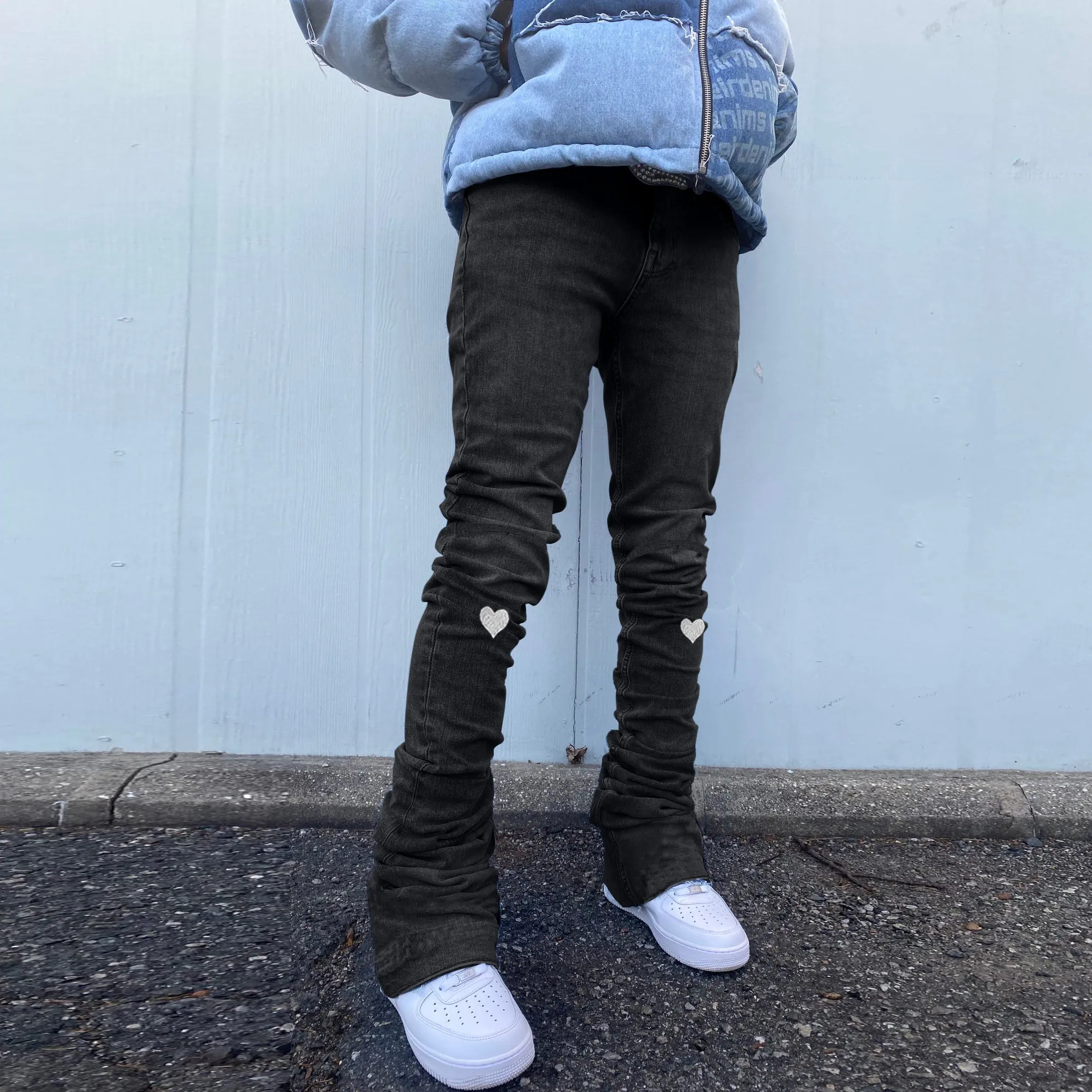 Vintage Heart Embroidered Trendy Street Pants Jeans