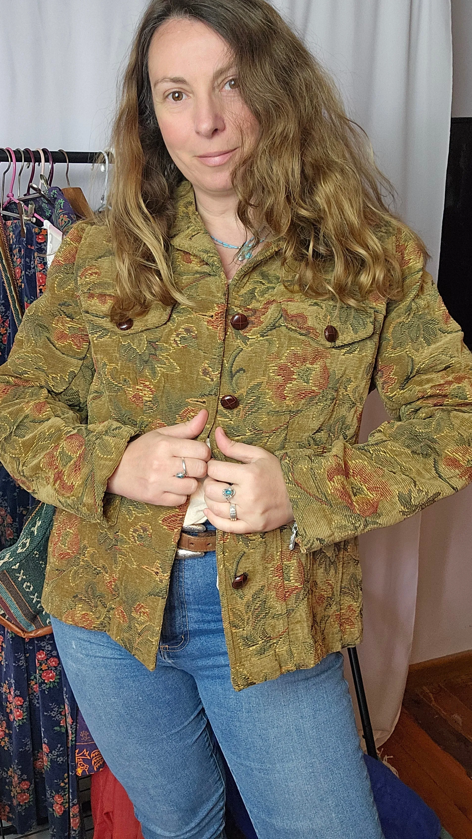 Vintage Tapestry jacket with Corduroy Buttons L