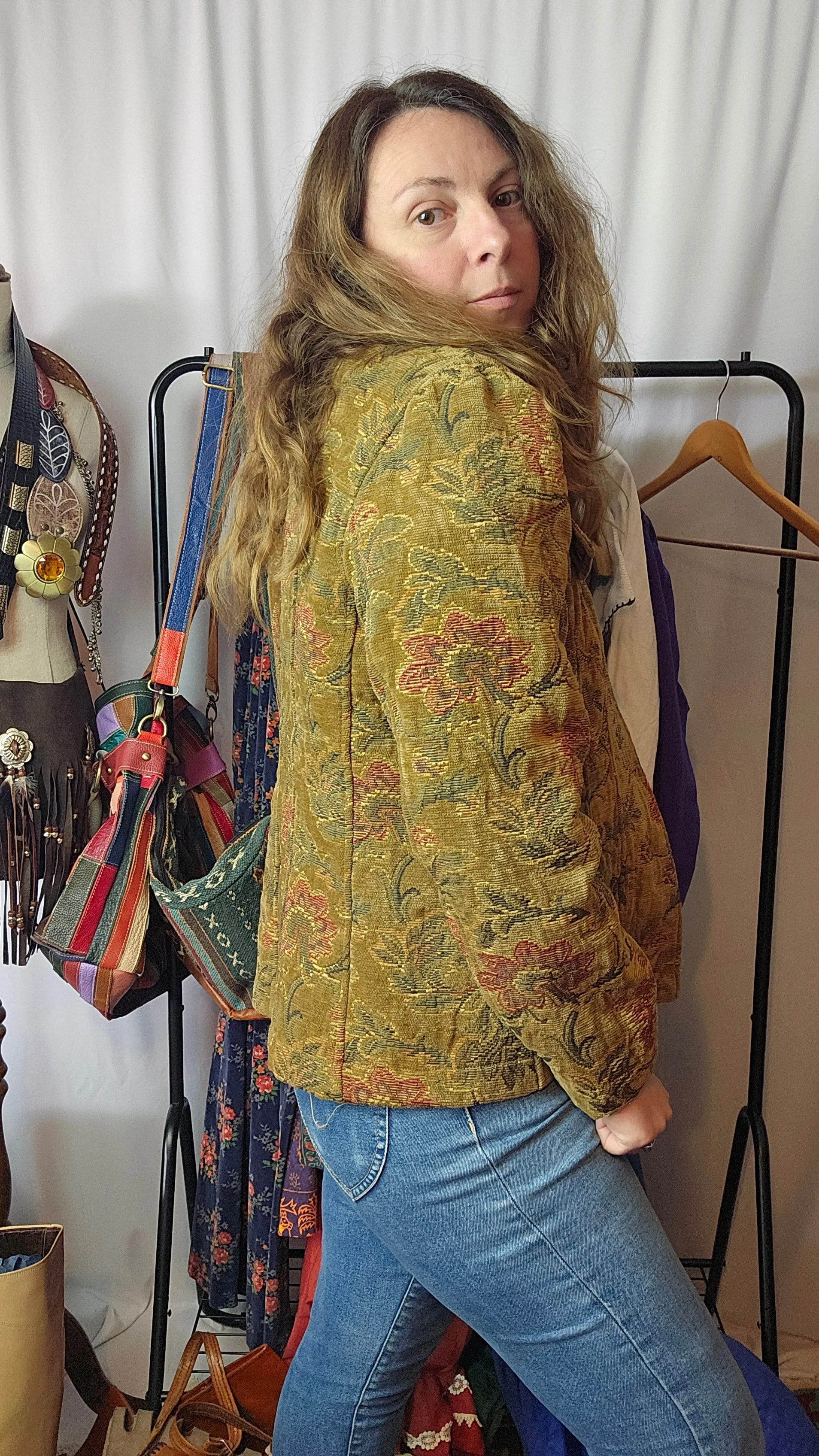 Vintage Tapestry jacket with Corduroy Buttons L